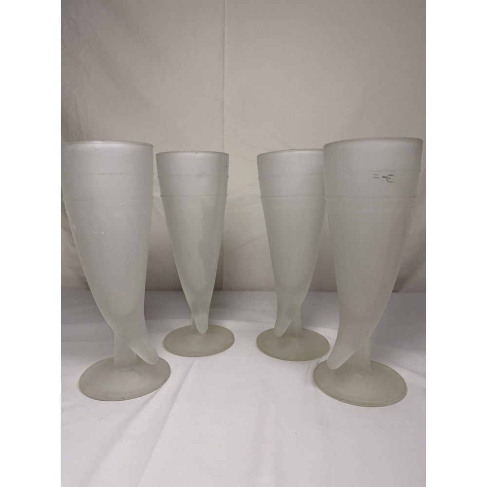 Vintage Indiana Glass Tiara Frosted Pilsner Glasses Set of 4 Powder Horn 8"